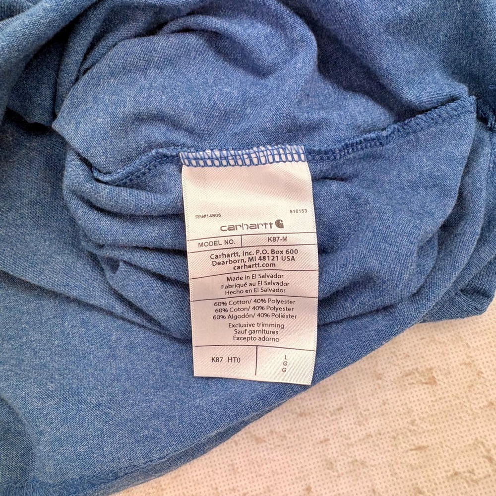 Carhartt K87 Loose Fit Pocket T-Shirt Mens Large Heather Blue Short Sleeve Tee - Picture 5 of 7